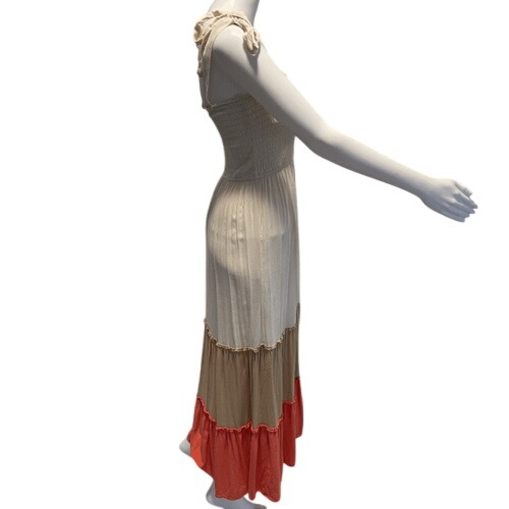 Signify Smocked Colorblock Maxi Dress Tie Straps Coral‎ Beige Size M - Picture 5 of 10
